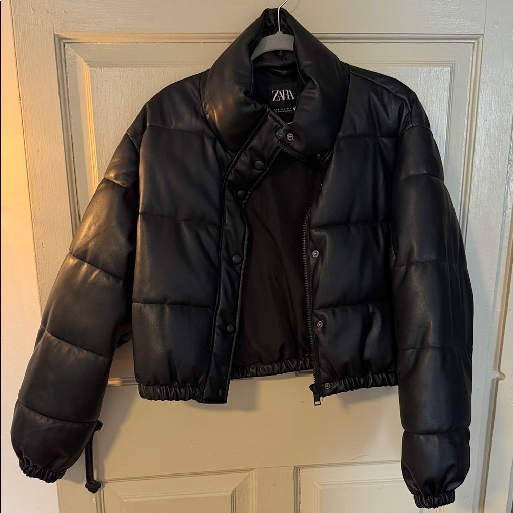 Zara Women's Leather Puffer Coat
